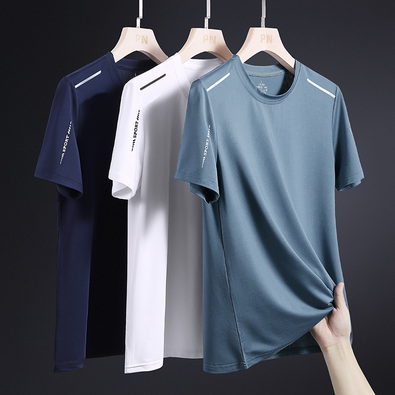 Short sleeved men's ice silk quick drying T-shirt summer casual sports middle-aged men's clothing