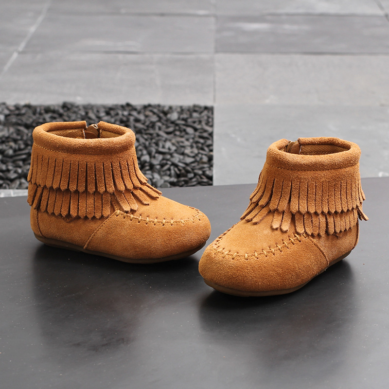 2021 fashion children's leather ankle boot baby girl winter leather boots tassels baby boots