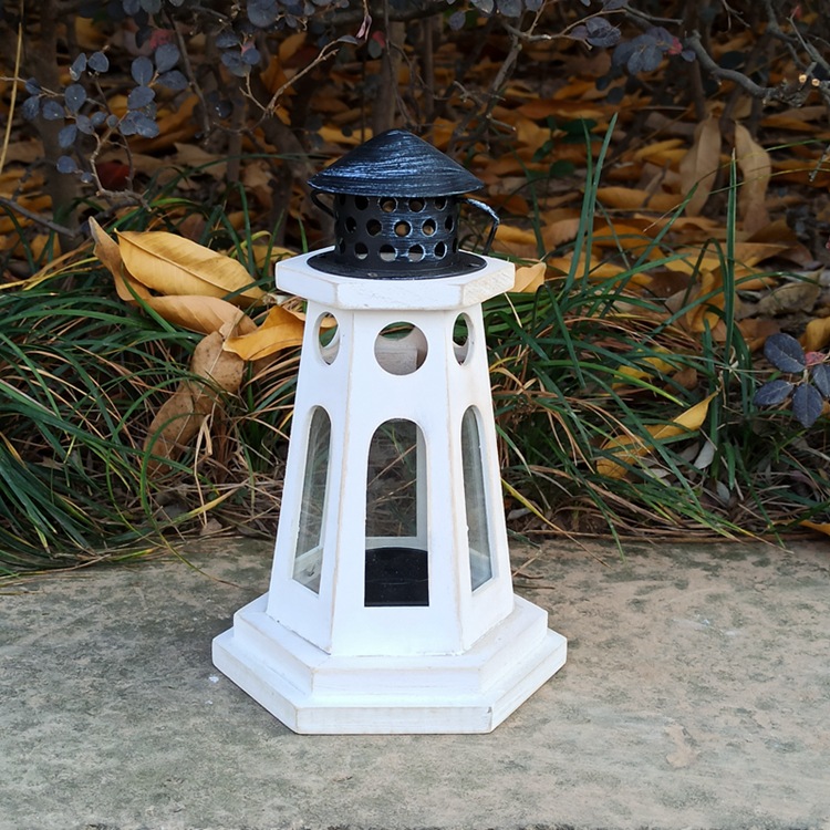 Outdoor Garden And Indoor White Wood GLass Lantern Handmade Decorative Wedding Wooden Candle Lantern