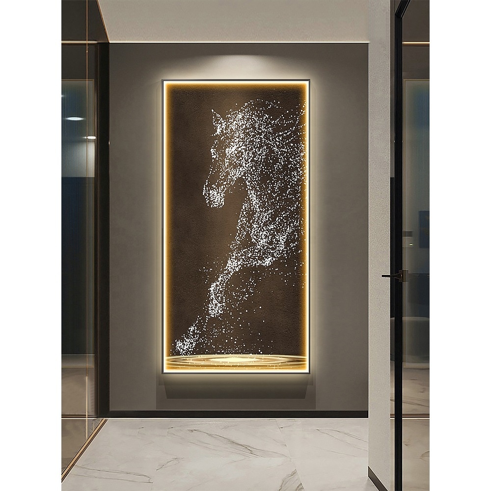 luxury home decor HD printed Canvas Painting running horse crystal porcelain home decor and wall art with LED light