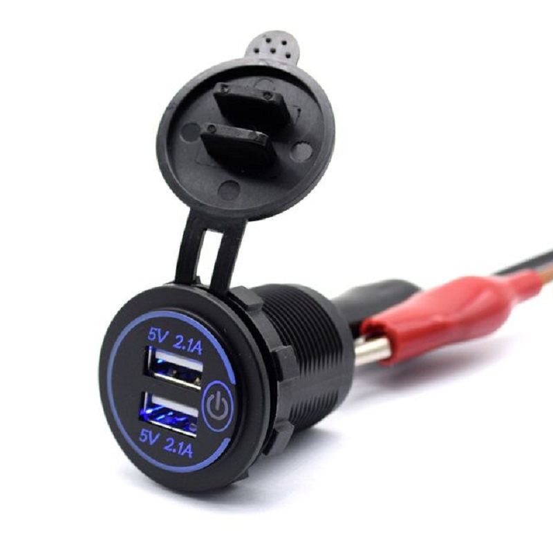 Dual usb car charger 5v Two USB Charger Socket On Off Touch Switch 12V LED Voltmeter Push Button Switch For Car Motorcycle Boat