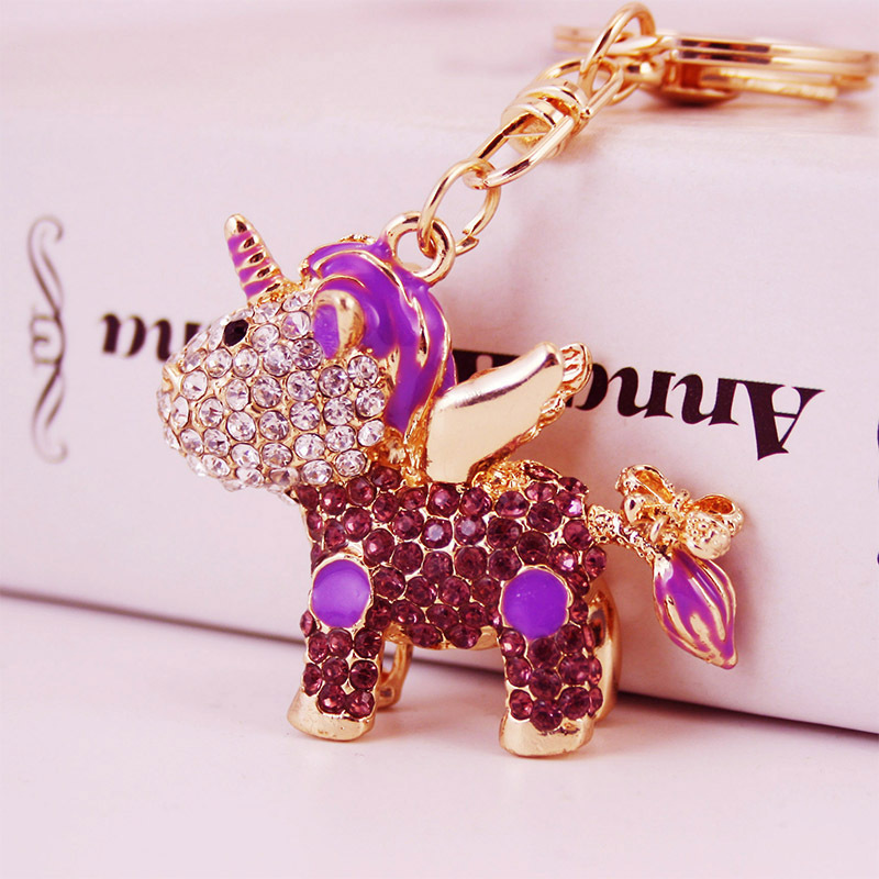 2021 Wholesale Cute Rhinestone enamel glitter Unicorn Bag Pendant Car Keychain For Lady keyring tassel keychain