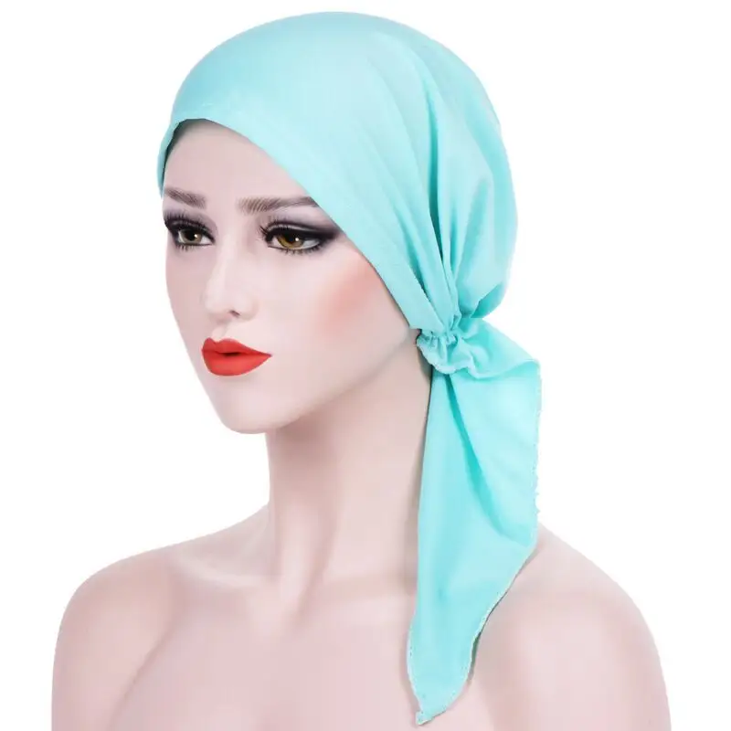 Оптовая продажа, женский длинный гиджаб с двойными косами, эластичная атласная шелковая шапочка, шапочка для сна