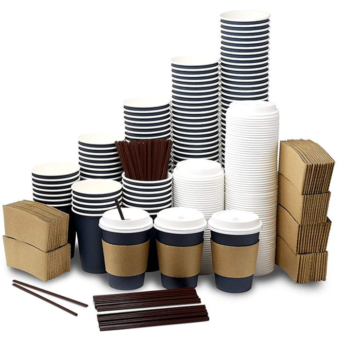 12oz 16oz Disposable Hemp Paper Cups customized hot coffee paper cup with sleeves and lid