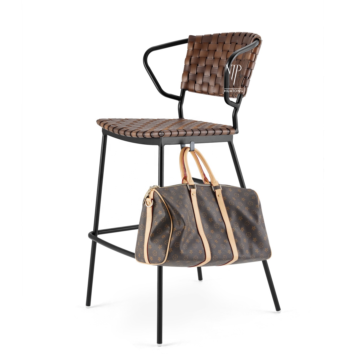 modern Metal Frame Rattan Kitchen Bar Stool Garden Wicker High Chair