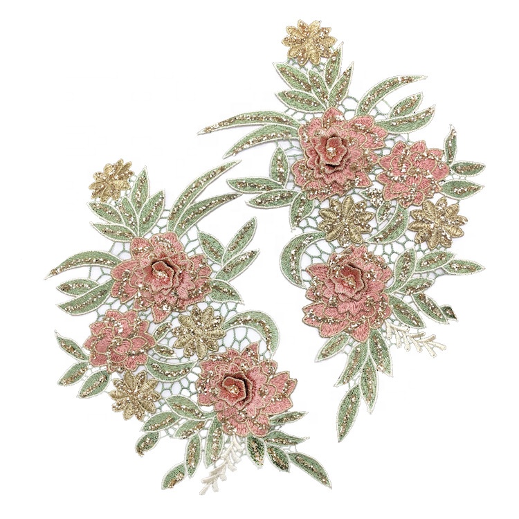 New fashion beautiful 3d flower applique lace glitter shiny sewing patch