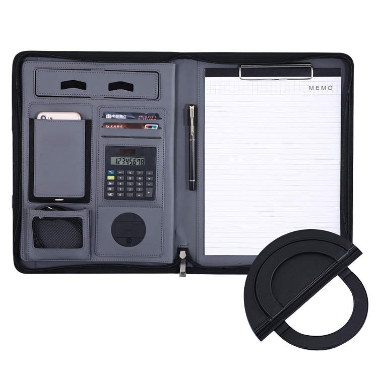Wholesaler Multifunctional Business Wireless Charging portfolio leather file folder