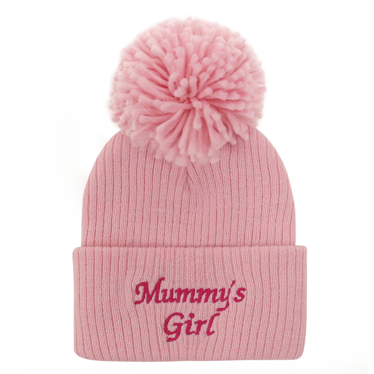 European And American Autumn And Winter New Embroidery Letter Hair Ball Toddler's Knitting Hat
