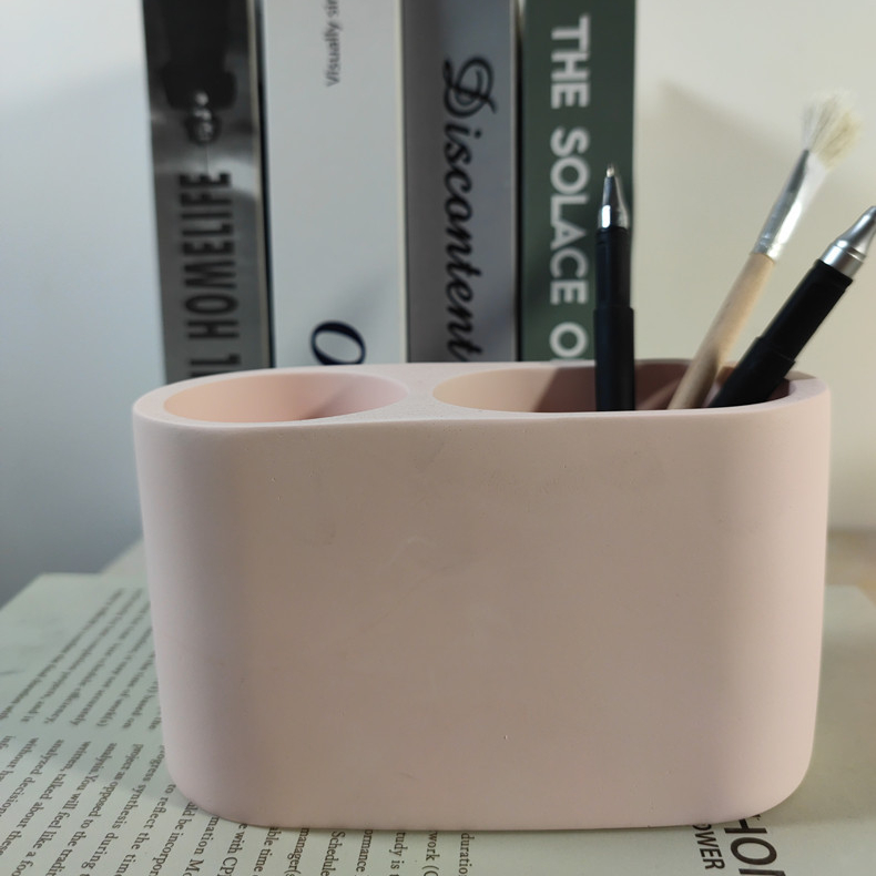 Multifunctional large-capacity cylindrical cement pen holder desk storage makeup brush holder pen holder desk tidy