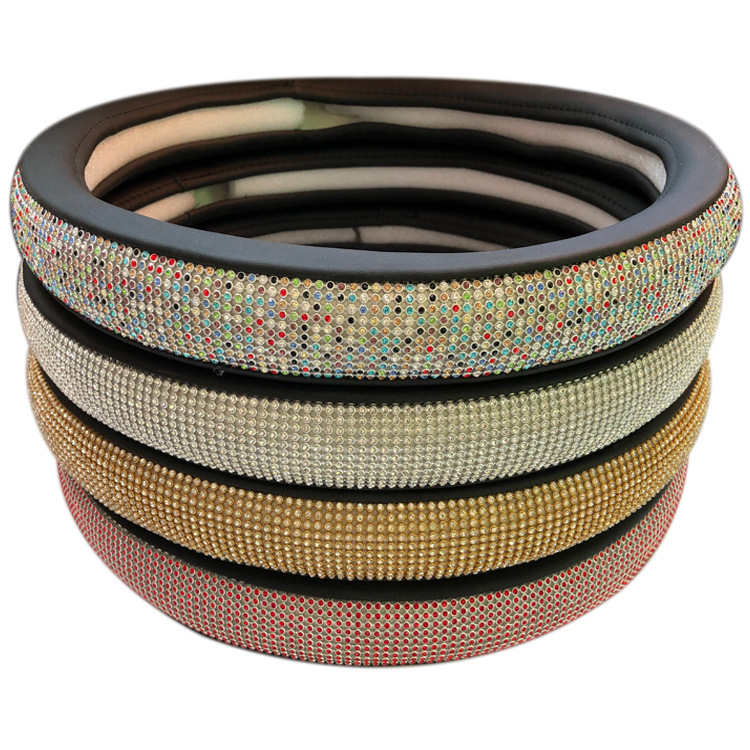 New Arrival Colorful 47cm 18.5Inch PU Leather Car Steering Wheel Cover with Bling Rhinestones Crystal for Truck Car Accessories
