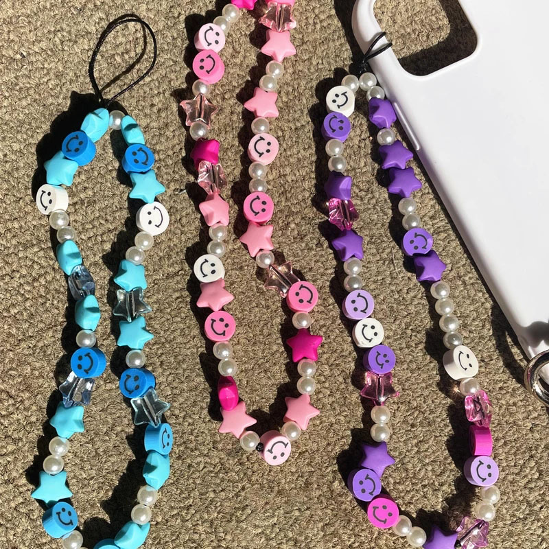 2021 Colorful Polymer Clay Smile Beads Lanyard Strap Cord for Mobile Phone Anti-lost Chain for Women Cellphone Chain Accessories