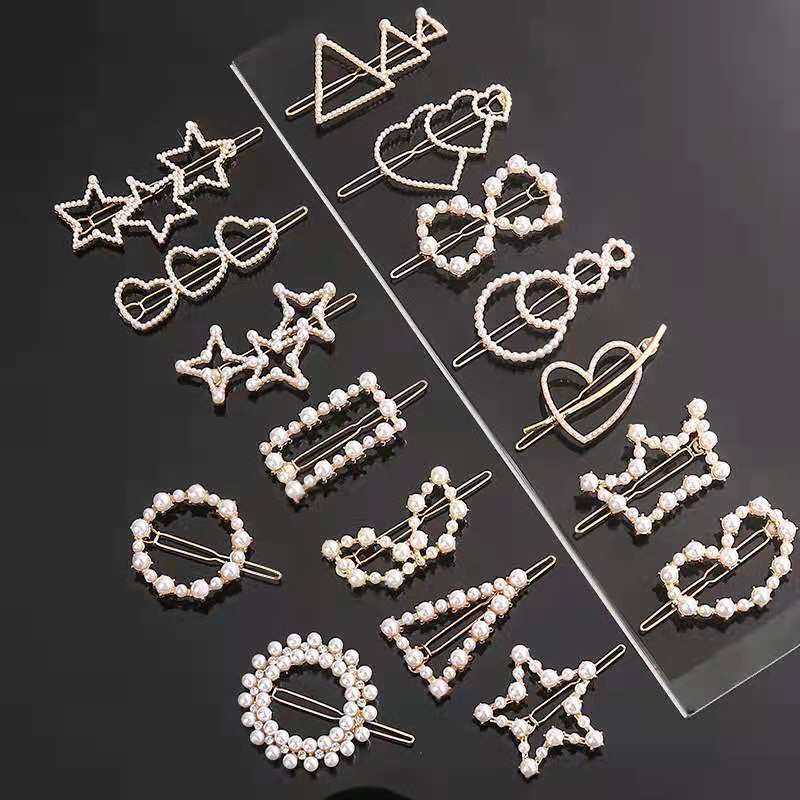 Luxury Hairclip Round Square Triangle Star Shape Pearl Hair Clips For Women Girl Lady Kid