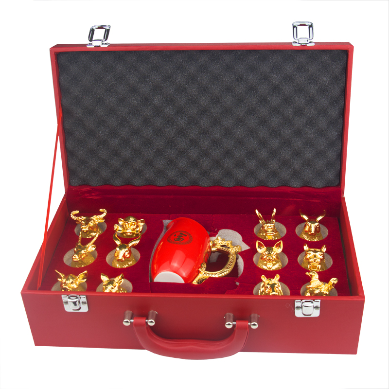Creative Zodiac Ceramic Wine Set Liquor Dispenser Small Wine Glass 12 Beast Head Wine Glass Gift Box Customization