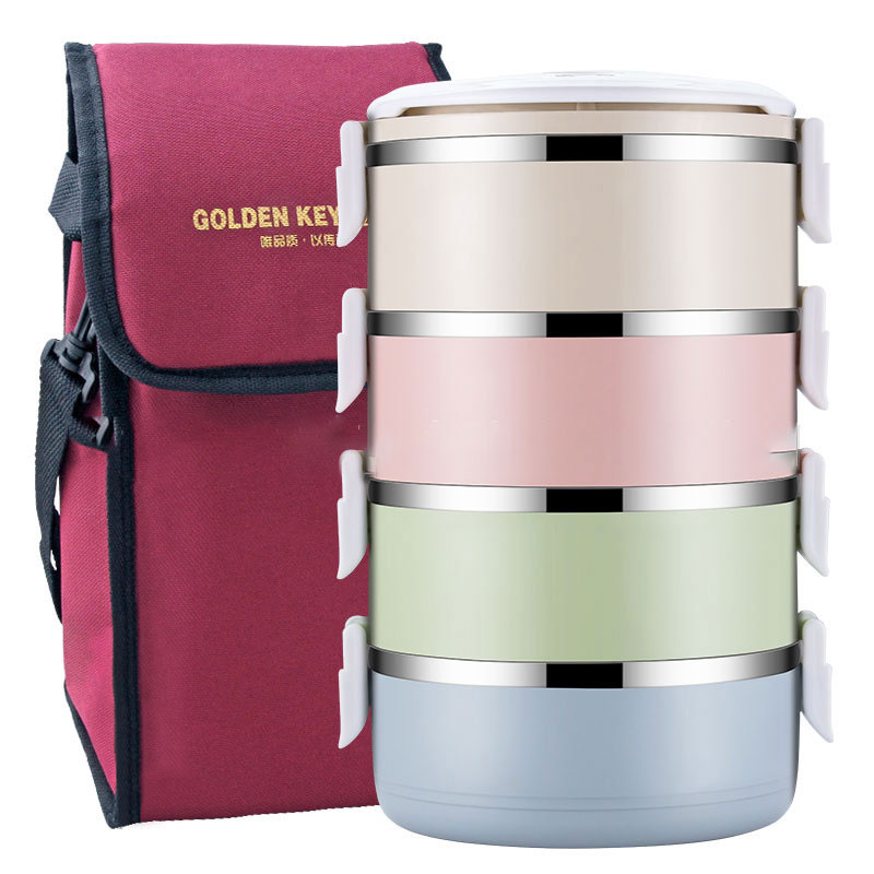 304 stainless steel four-layer insulation lunch box multi-layer Overflow Prevention