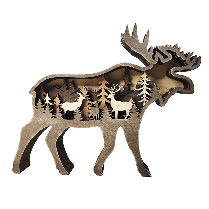 New Creative 3D Deer indoor LED hand Carved Wooden Animals ornaments Forest Animal home ornaments for decorations and gift