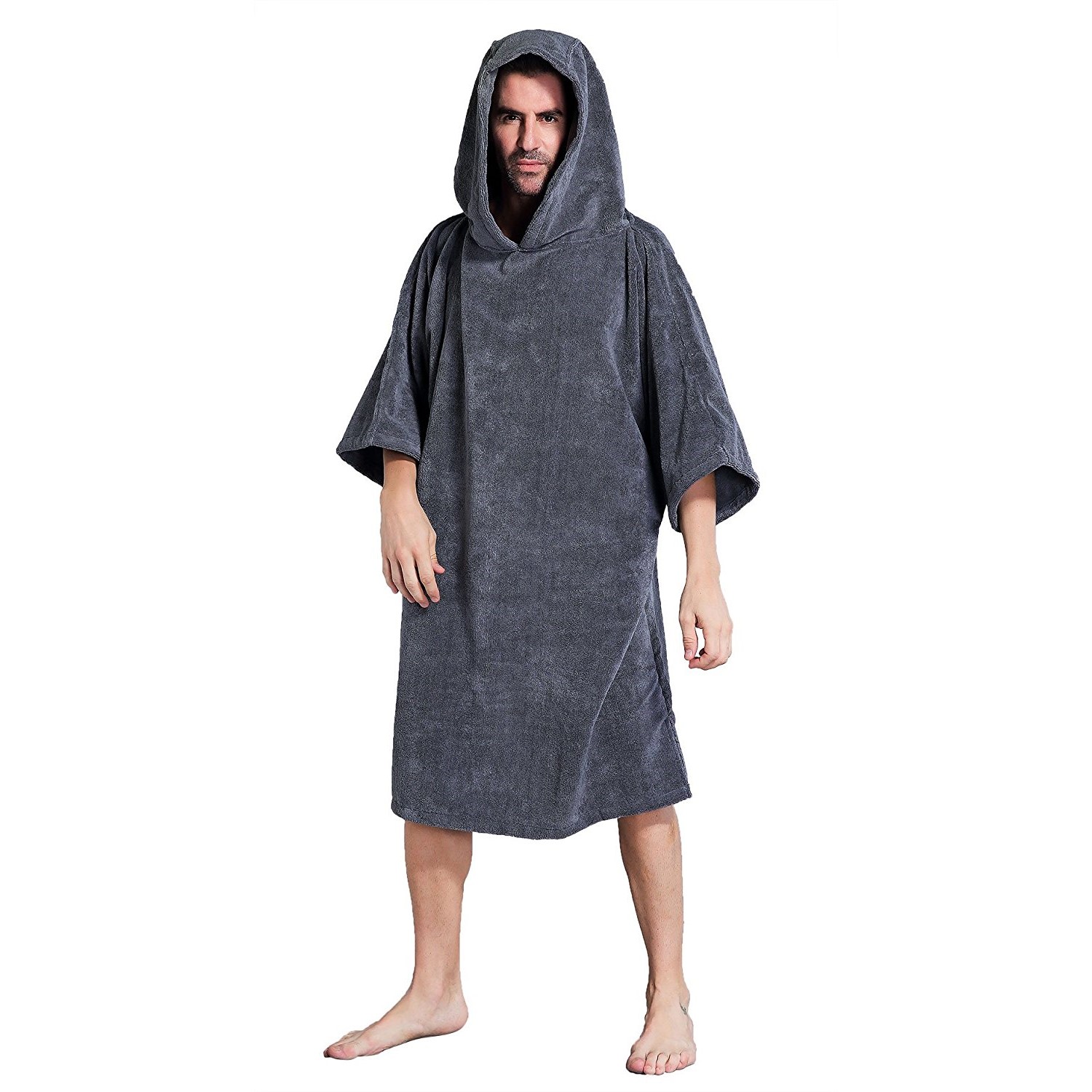 Dark Grey Thick Microfiber Poncho Towel Changing Robe with Sleeve