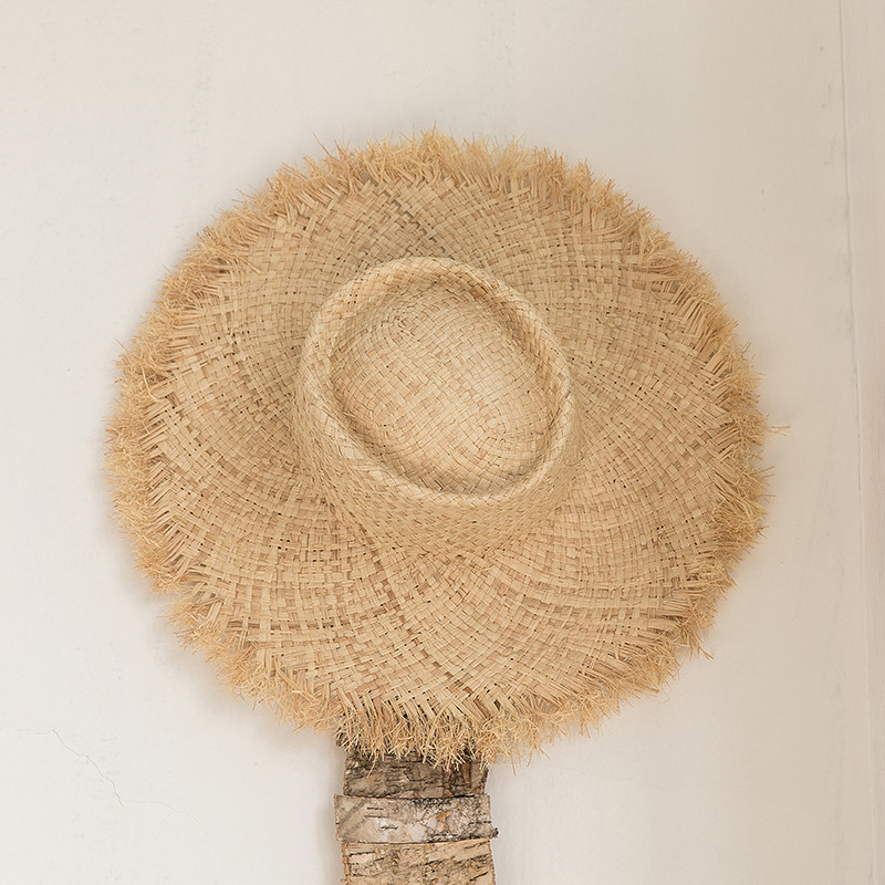 Travel Natural Seagrass Hollow Flat Brim Raffia Hats Ladies Men Summer Porkpie Concave Round Casual Sun Fishing Straw Hat