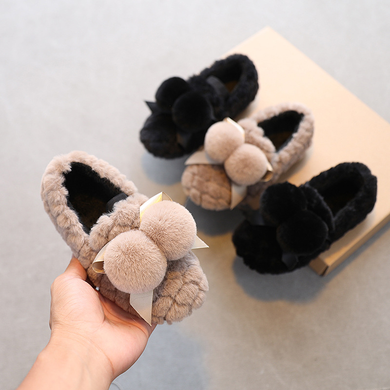 New arrival Fashion Cotton and velvet Thick solid color non-slip kids house warm cotton kid Winter shoes kids shoes girls