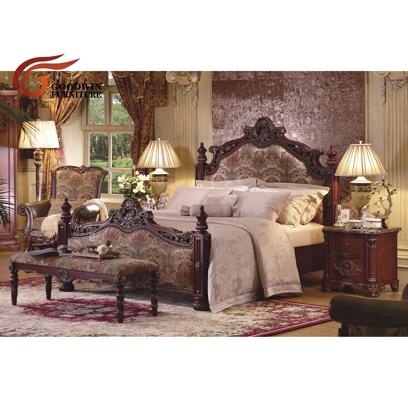 Goodwin Classic Royal Luxury Style  Home Wooden Bedroom Furniture Sets King Size Bed TM30B