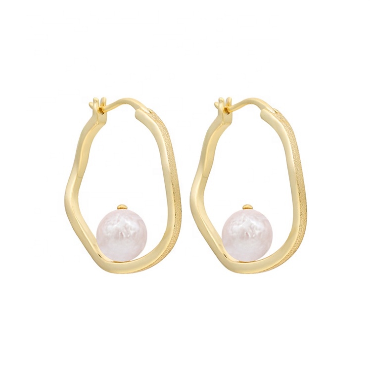 European American Design Ins Female Women Hollow Out Geometry Irregular 925 Sterling Silver Baroque Freshwater Real Hoop Pearl E