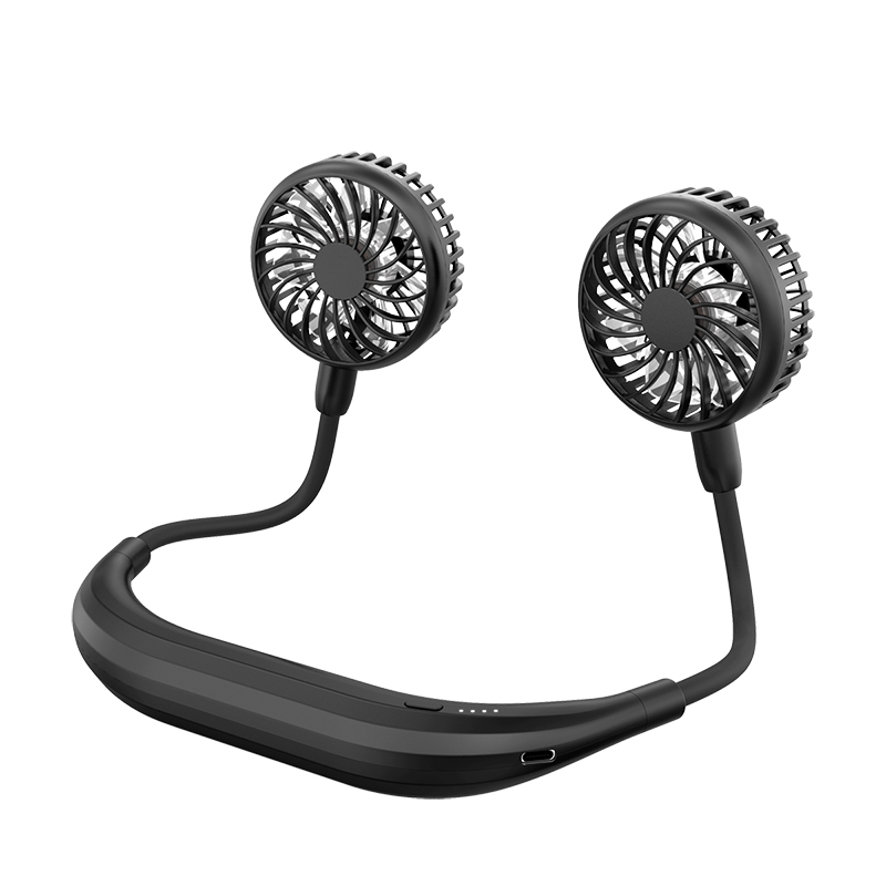 One-Stop Service Hands Free Portable Neck Fan Rechargeable Mini Personal Fan Battery Operated With 4 Level Air Flow 4 LED Lights For Home