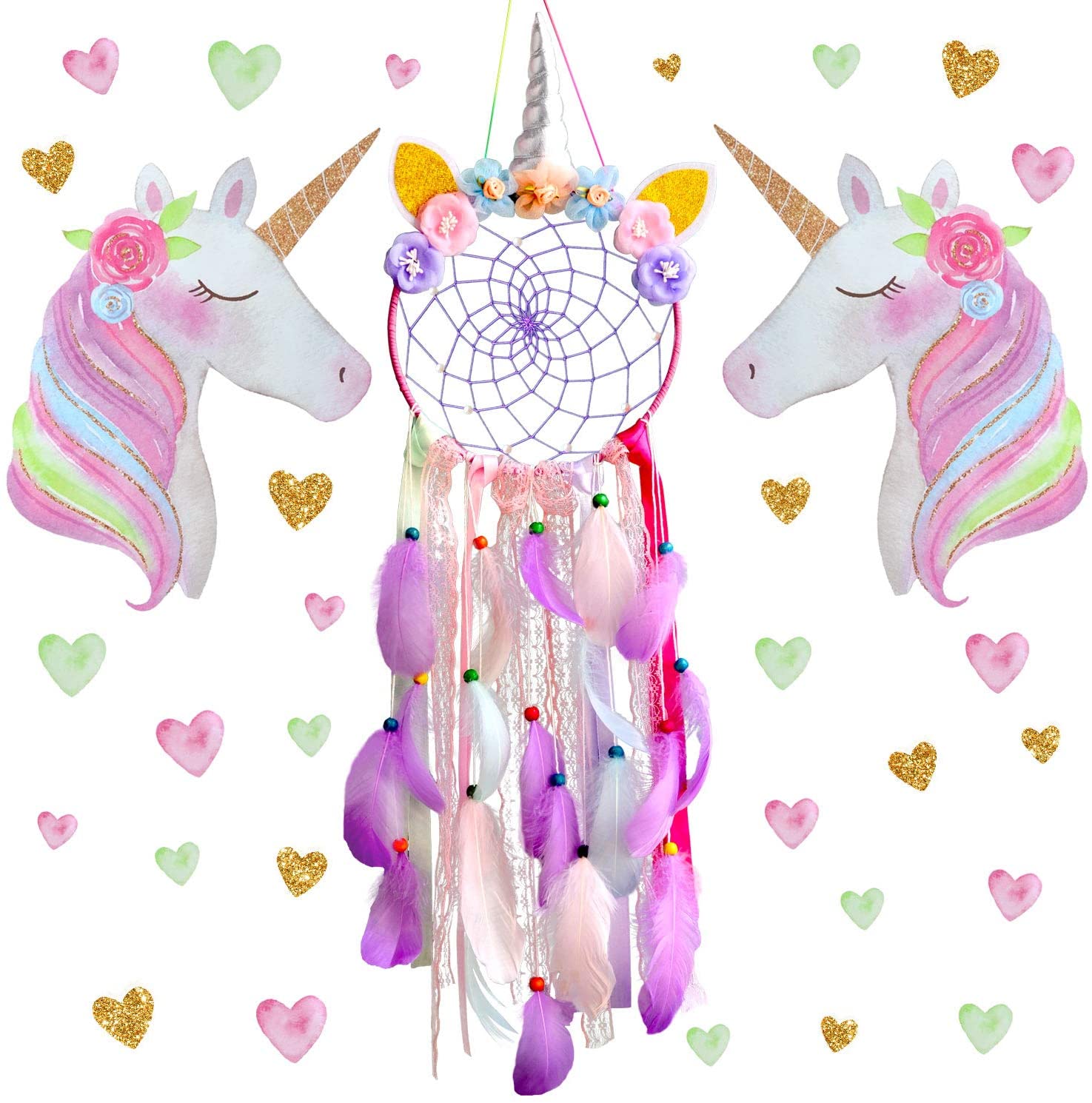 Unicorn dream catcher home decoration girl room pendant dream catcher night light hand-woven cute birthday gift dream catcher
