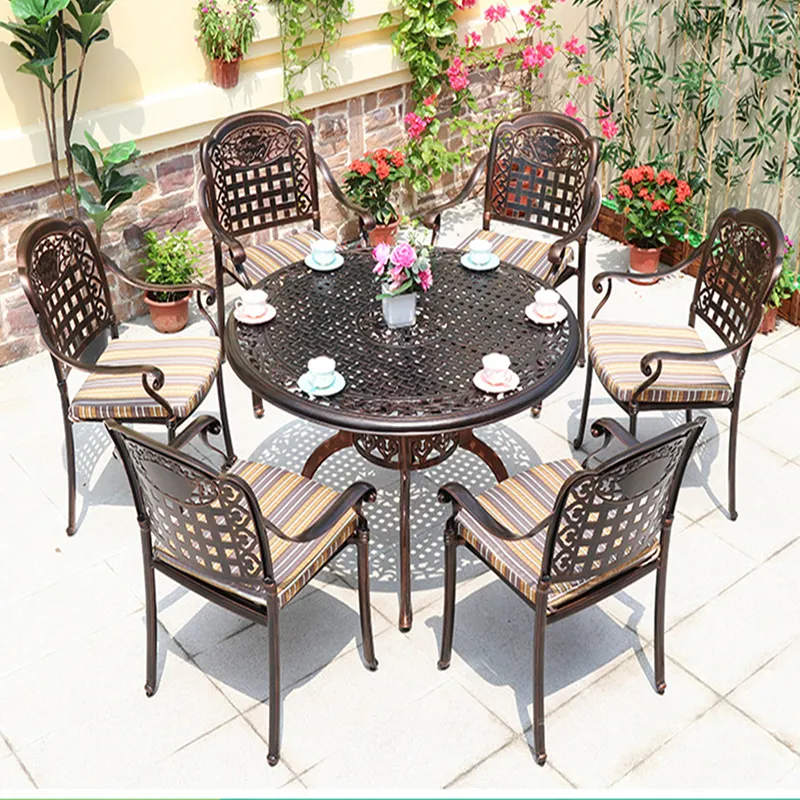 Bistro cast aluminum waterproof outside garden Patio Chair Set Furniture outdoor chair table luxury modern Garden Patio table