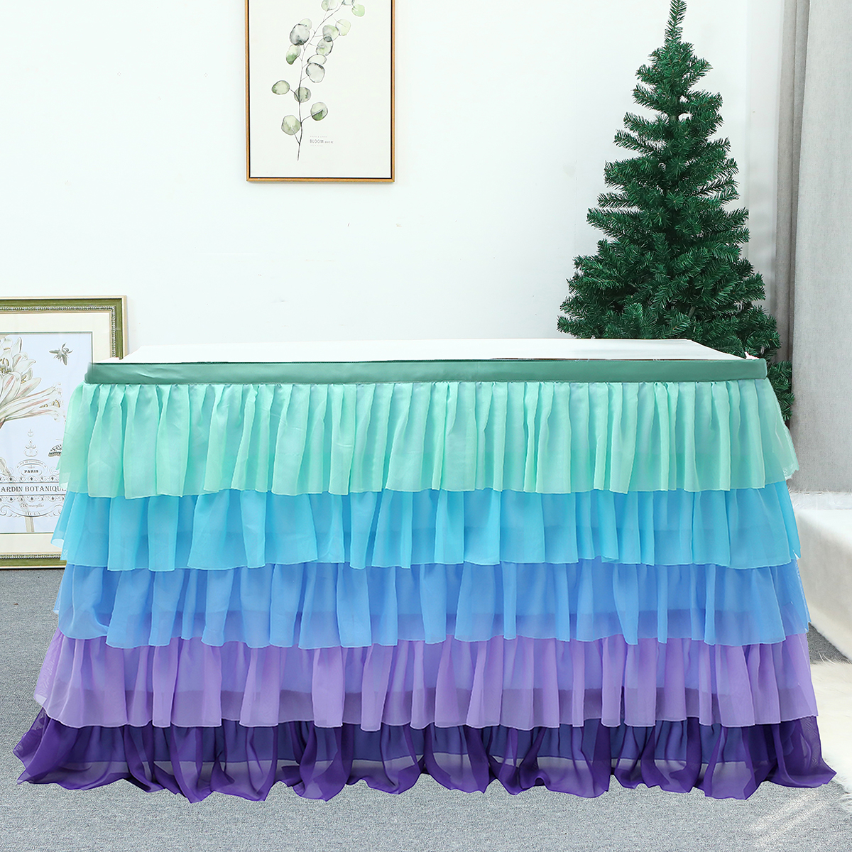 Chiffon Tablecloth 6ft Mermaid Birthday Party Tutu Table Skirt Wedding Table Cover Tulle Ruffle Table Skirting