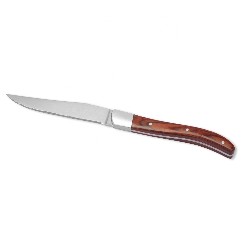 Factory Full Tang Wooden Handle Laguiole Steak Knives Serrated Blade Stainless Steel Kitchen Dinner Fork Raxor Sharp Steak Knife