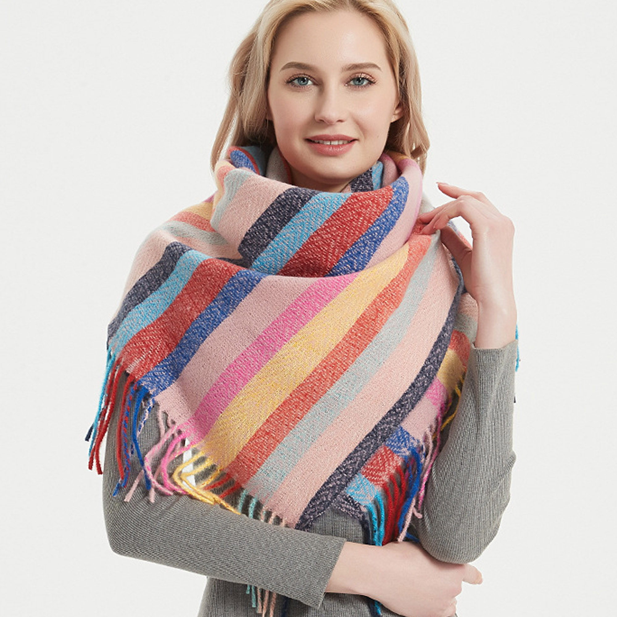 Factory Supply 2021 New Rainbow Tassel Scarf Women Winter Scarf