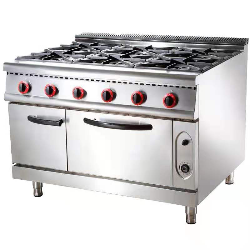 Professional cooking range stainless steel commercial 6 burner gas cooker oven