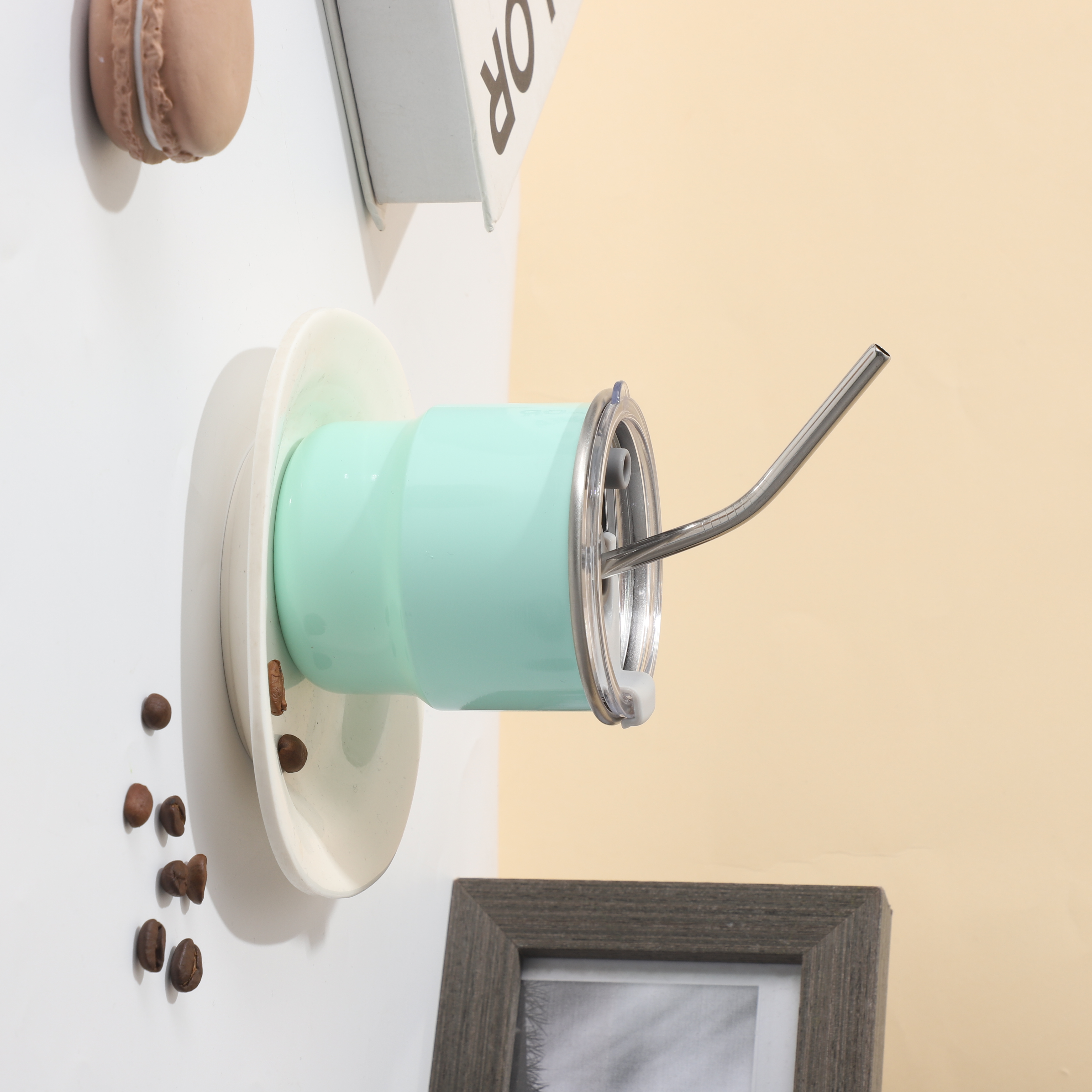 Outdoor 304 stainless steel step cups camping beer coffee cup stairs water tumbler drink cup with handle and straw