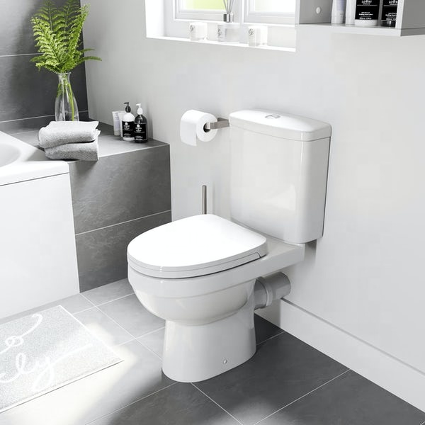 Cheapest designer close coupled toilet with soft seat dual flush fitting