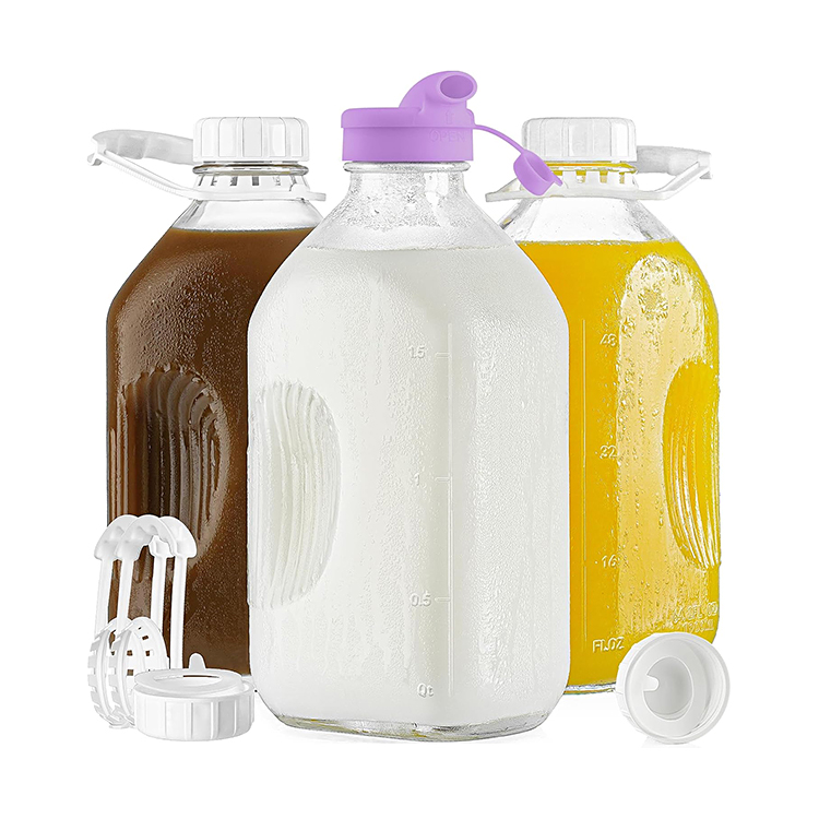 Airtight 2000ml Big milk Bottles Half Gallon Beverage Water Glass Bottles 64oz Milk Juice Bottles With Pour Spout