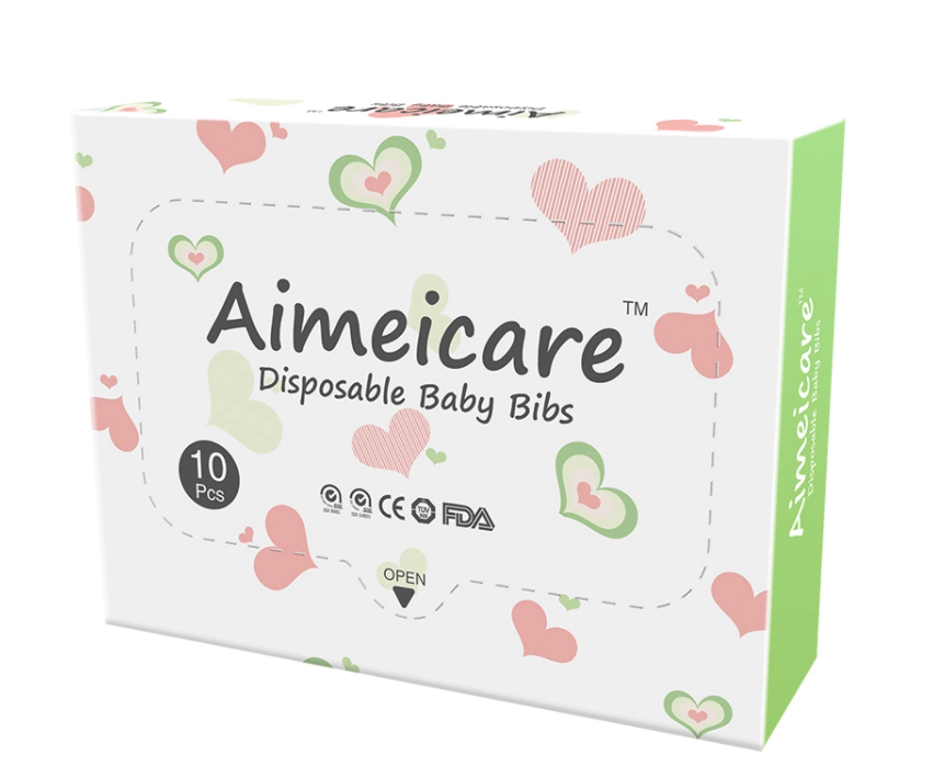 AIMEICARE китайская фабрика, образец, индивидуальные одноразовые нагрудники, мягкий детский нагрудник, 10 шт.