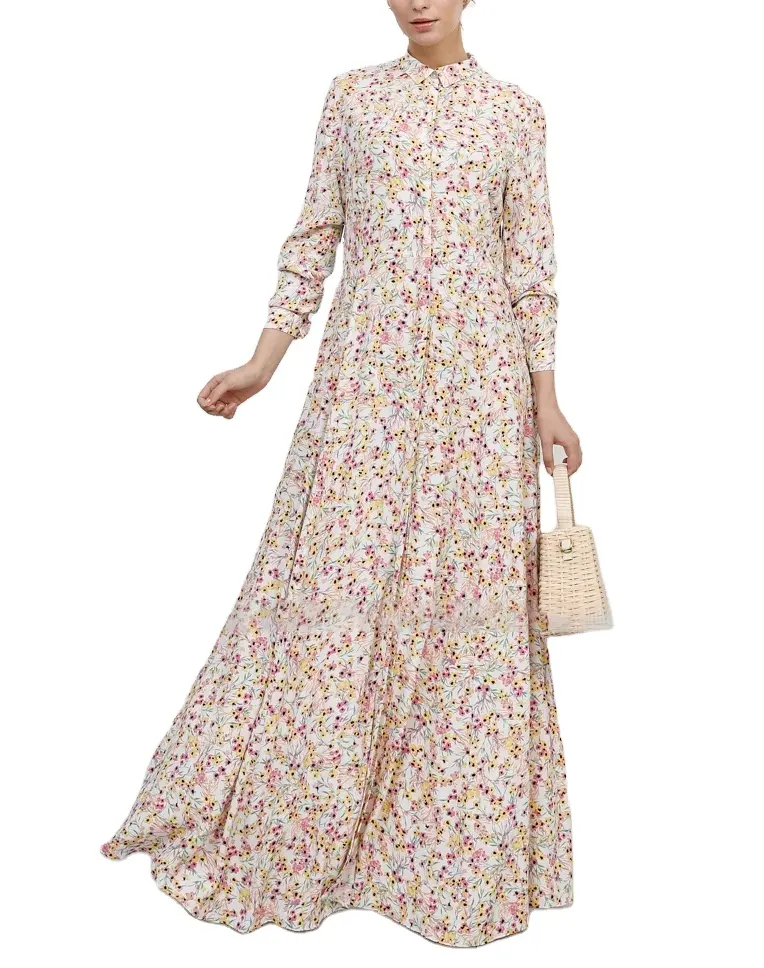 Wholesale Custom Elegant Print Dress Summer Maxi Women Beauty Floral Dress Fashion Girl Casual Dresses