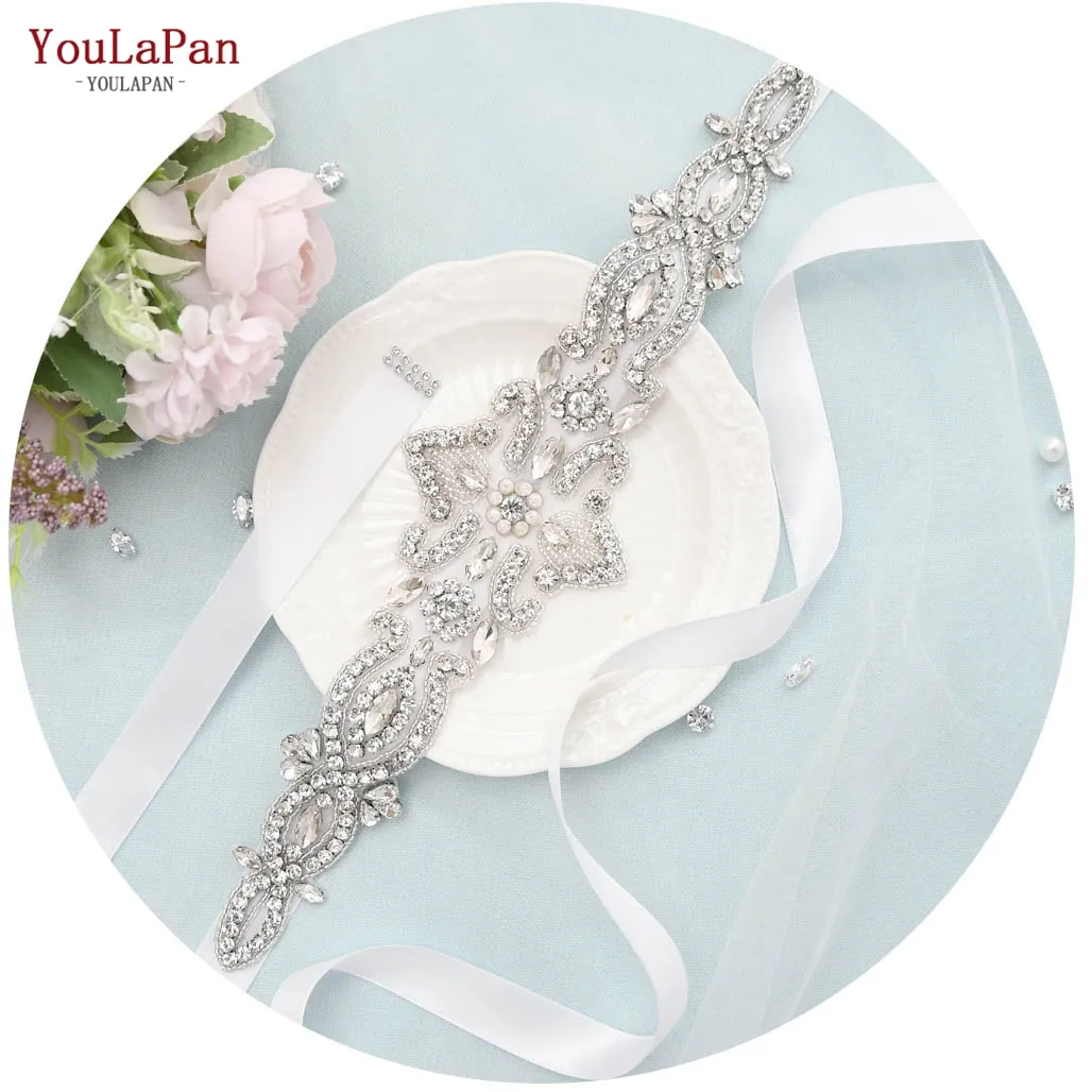 YouLaPan S245 Vintage Beaded Wedding Belt, Floral Rhinestone Applique Bridal Sash Belt