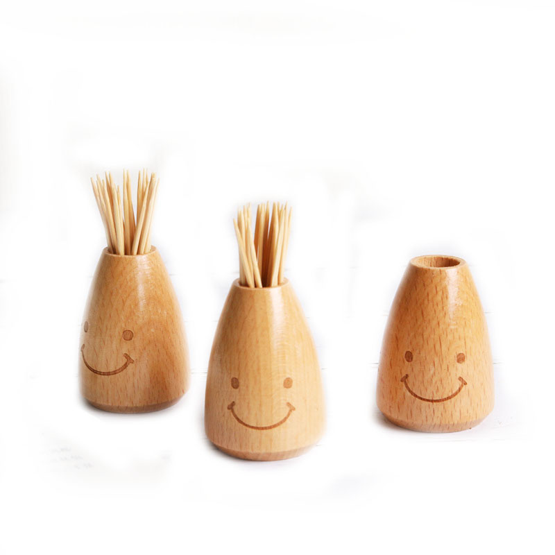 High Quality Kitchen Tools Smile Wooden Dispenser Toothpick Holder