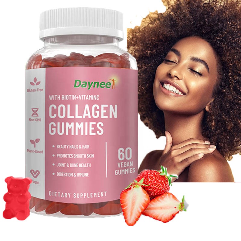 Daynee Collagen Gummies Vitamin Herbal Label Design Health Supplements Candy Gummies Shanghai Bottle Packaging Cartoon Pink