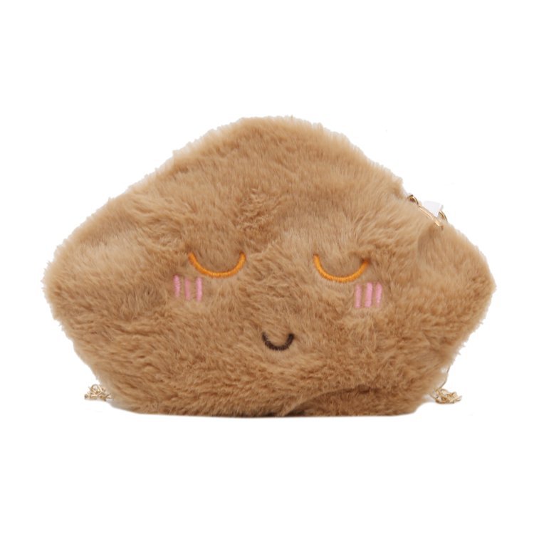 2021 Wholesale Designers Cartoon Plush Girls Chain Cloud Shape Smile Fur Kids Purse Crossbody Bag Mini Handbag