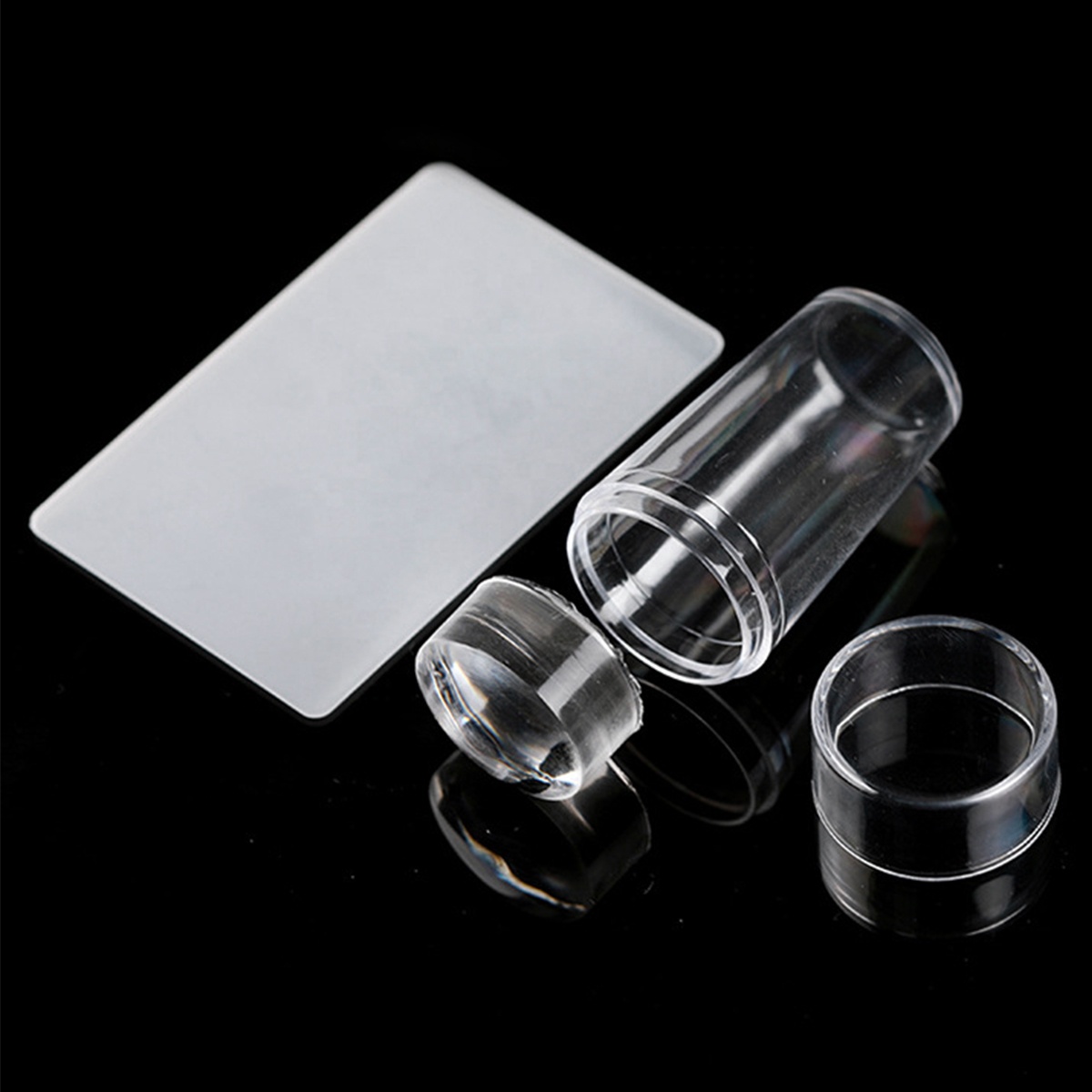 Dropshipping Service Gel Diy Polish Plate Transparent Jelly French Transfer Stamper Head Scraper Set Silicone Nail Art Stamper