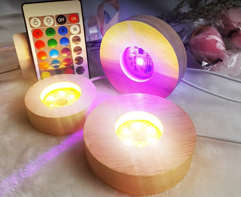 Индивидуальная Usb лампа с деревянным основанием, светодиодный 3d ночник, Круглый овальный, Круглый базовый 3d светильник с дистанционным управлением