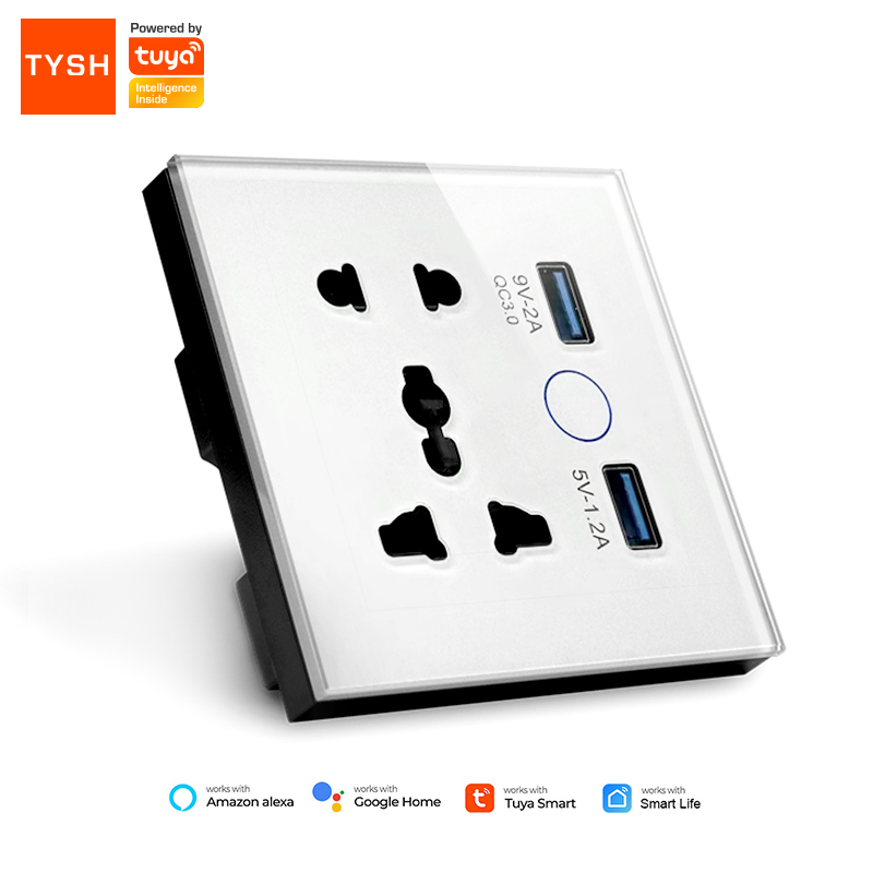 Универсальная настенная розетка TYSH, умная розетка с 2 Usb-портами, 13 а, Wi-Fi, работает с Alexa Google Home
