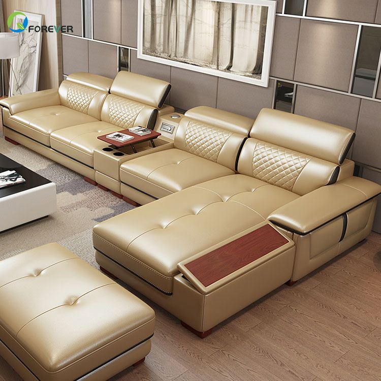 Wholesale Customized Real Genuine Leather Sofa Set L shaped Modern furniture Luxury Italian Smart Sofa Sets for Living Room