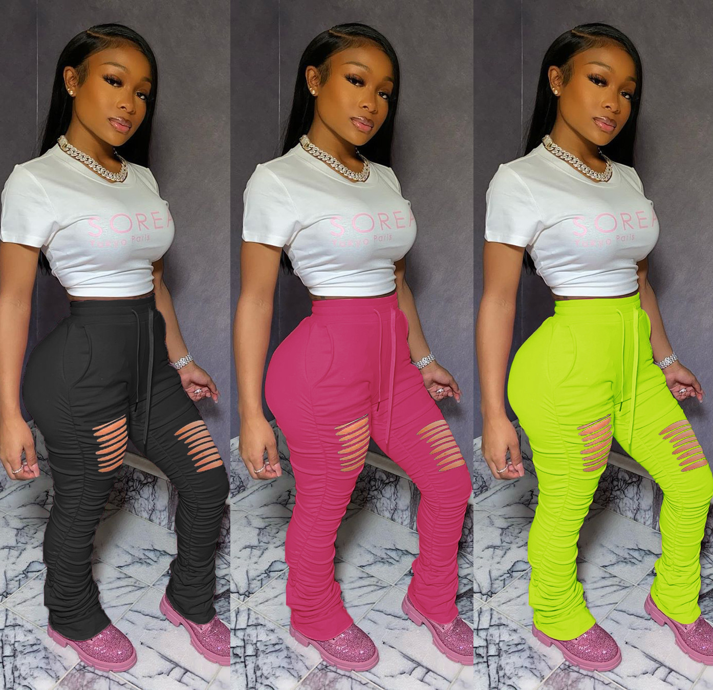 Women's Wear 2021 New Fall Plus Size Solid Color Burnished Stack Pants Casual Street Women Pants