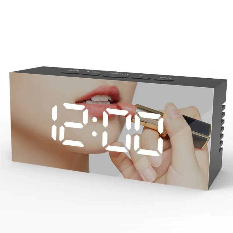 Mini desktop led digital alarm clock with USB output luminous mirror clock on mute