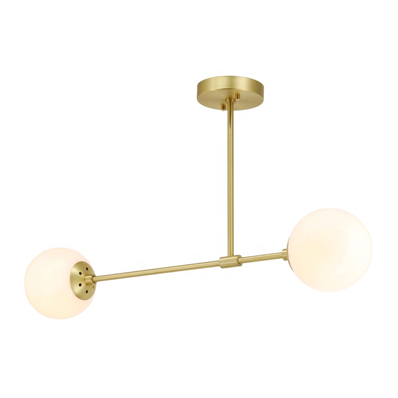 Indoor 2 Light with Globe Glass in Satin Brass Close to Semi Flush Mount Celling Light
