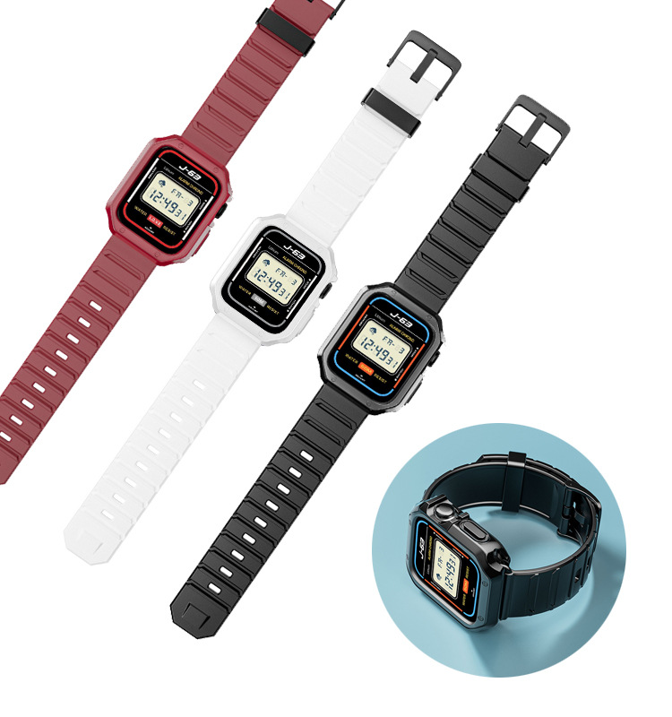 Silicone Shockproof and Waterproof Watch Band Protective Watch Case for Apple Watch Integrated Strap Set 5/6 IWatch Sport Strap