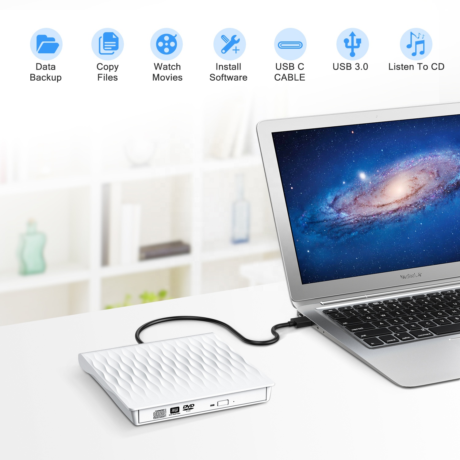 Внешний Дисковод DVD USB 3,0 портативный CD/DVD +/-RW тонкий DVD/компакт-диске RW горелки Совместимость с ноутбука, настольного компьютера, ПК, Тип C