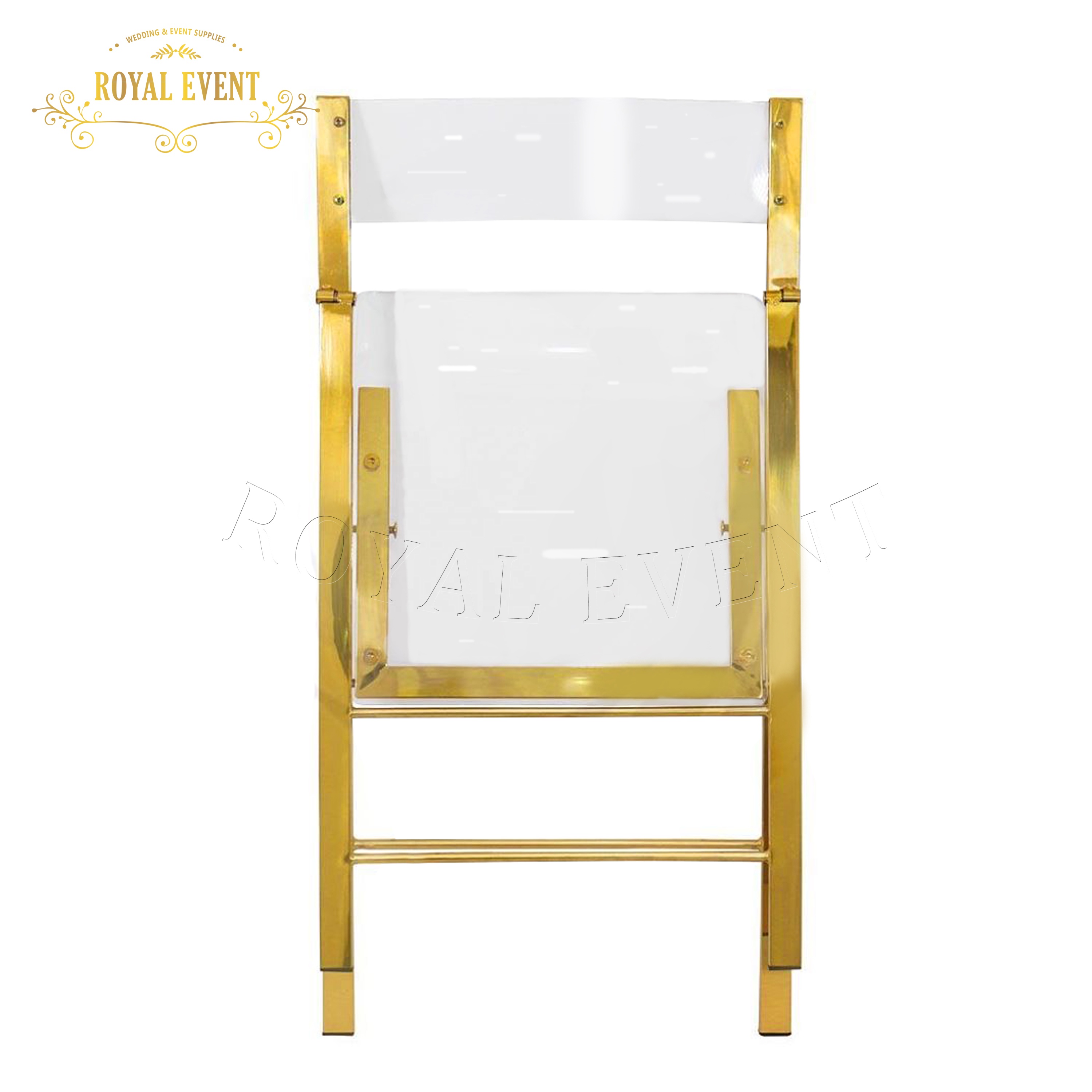 Hot Sale Gold Stainless Steel Frame Clear Acrylic Chair Outdoor Folding Wimbledon Garden Chair